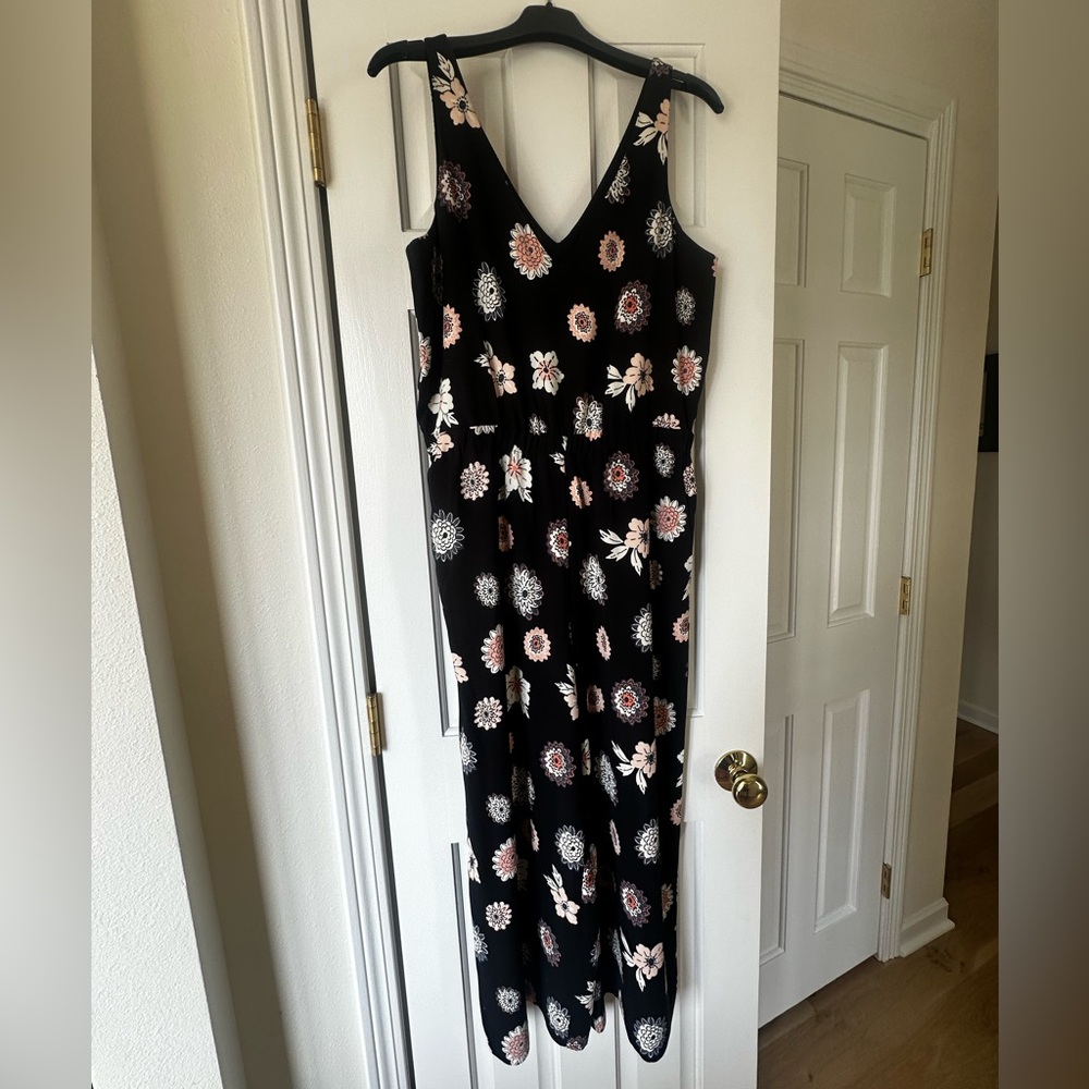 LOFT Black Floral Jumpsuit/Pantsuit